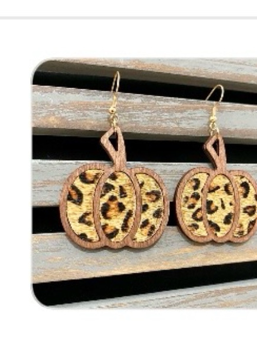 Leopard Print Pumpkin Wood Drop Earrings - Women Accessories